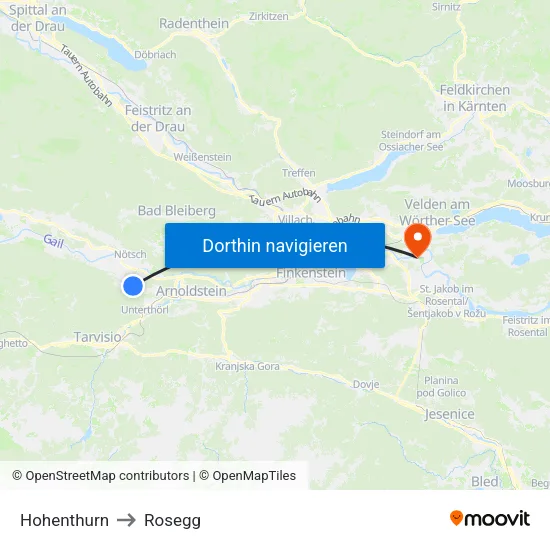 Hohenthurn to Rosegg map