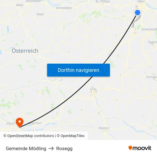 Gemeinde Mödling to Rosegg map
