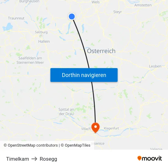 Timelkam to Rosegg map