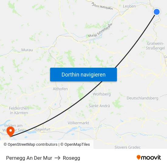 Pernegg An Der Mur to Rosegg map