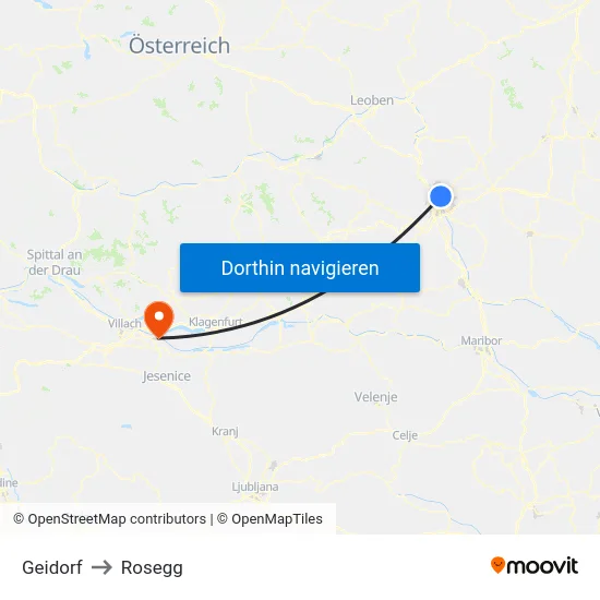 Geidorf to Rosegg map