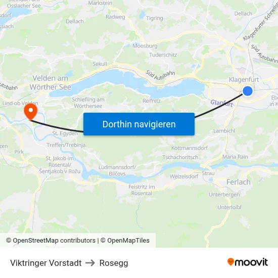 Viktringer Vorstadt to Rosegg map