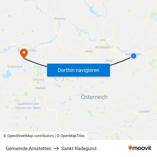 Gemeinde Amstetten to Sankt Radegund map