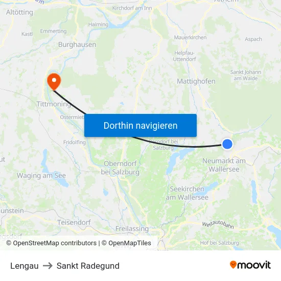 Lengau to Sankt Radegund map