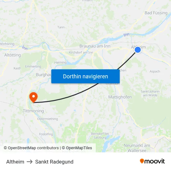 Altheim to Sankt Radegund map