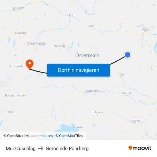 Mürzzuschlag to Gemeinde Rohrberg map