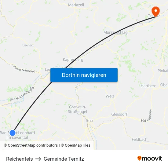 Reichenfels to Gemeinde Ternitz map