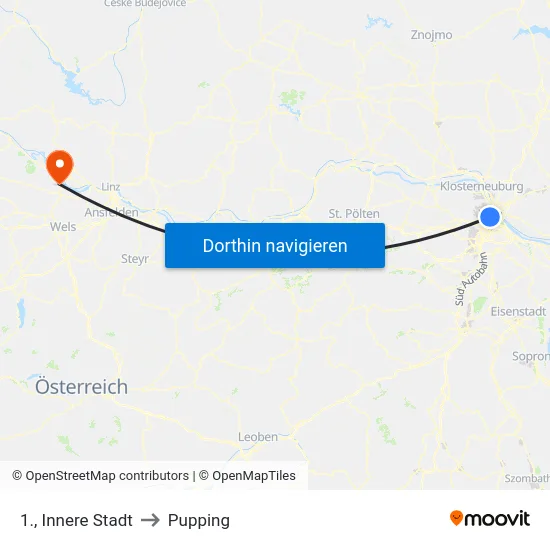 1., Innere Stadt to Pupping map