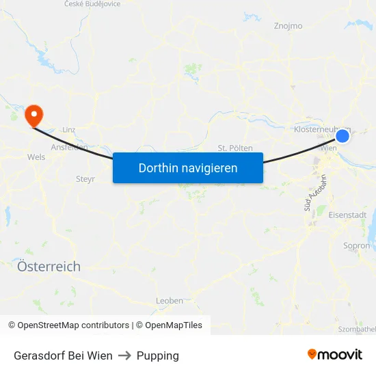Gerasdorf Bei Wien to Pupping map