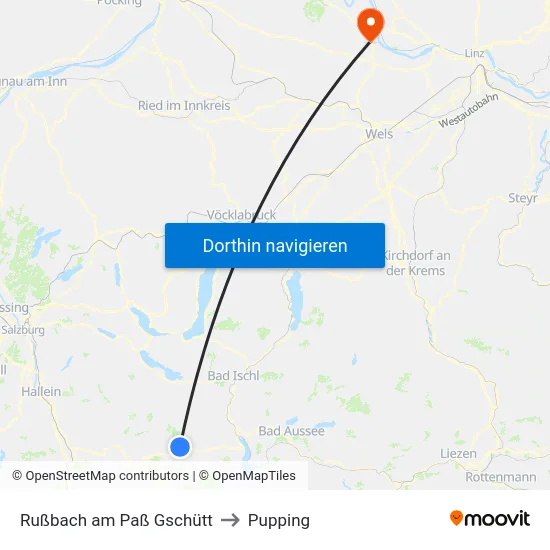 Rußbach am Paß Gschütt to Pupping map