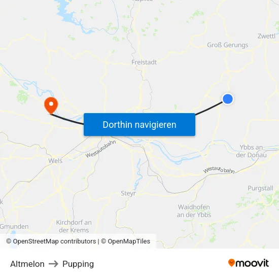 Altmelon to Pupping map