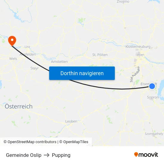 Gemeinde Oslip to Pupping map