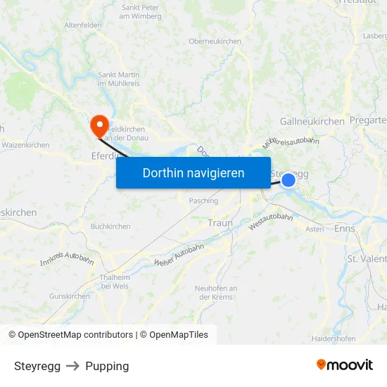 Steyregg to Pupping map