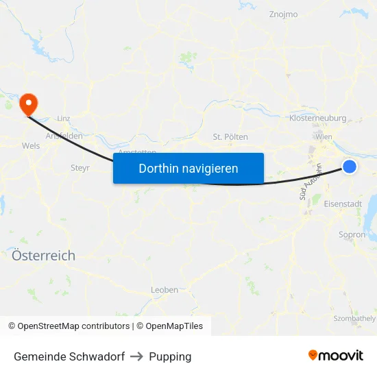 Gemeinde Schwadorf to Pupping map