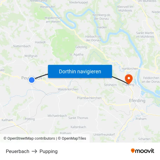 Peuerbach to Pupping map