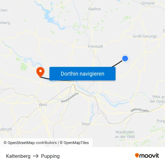 Kaltenberg to Pupping map