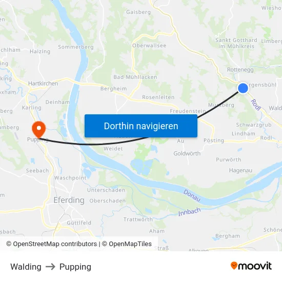 Walding to Pupping map