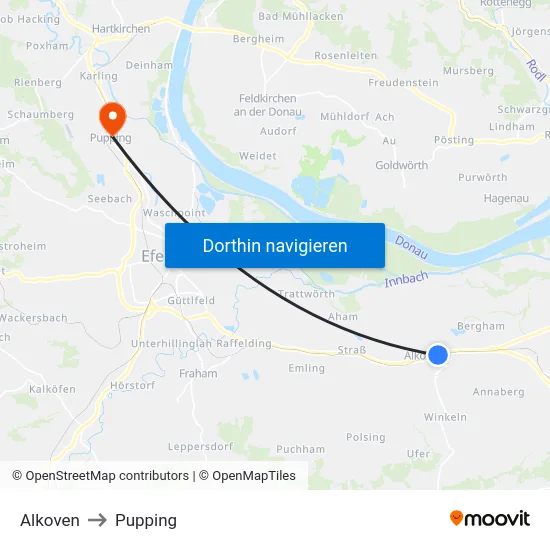 Alkoven to Pupping map
