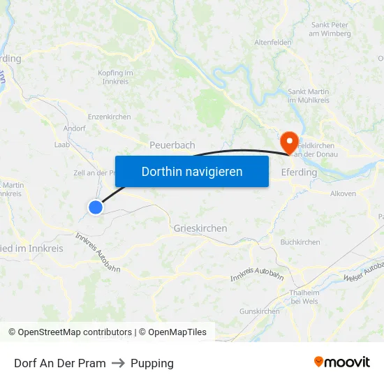 Dorf An Der Pram to Pupping map
