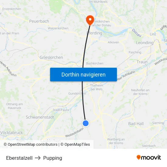 Eberstalzell to Pupping map