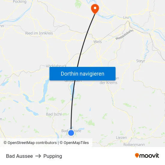 Bad Aussee to Pupping map