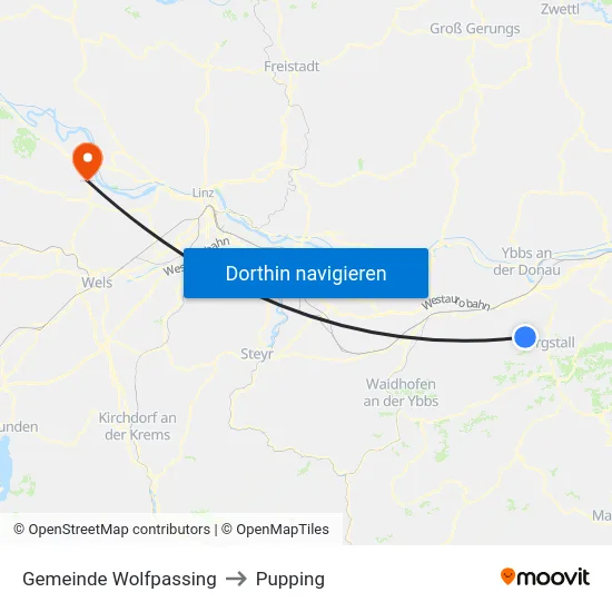 Gemeinde Wolfpassing to Pupping map