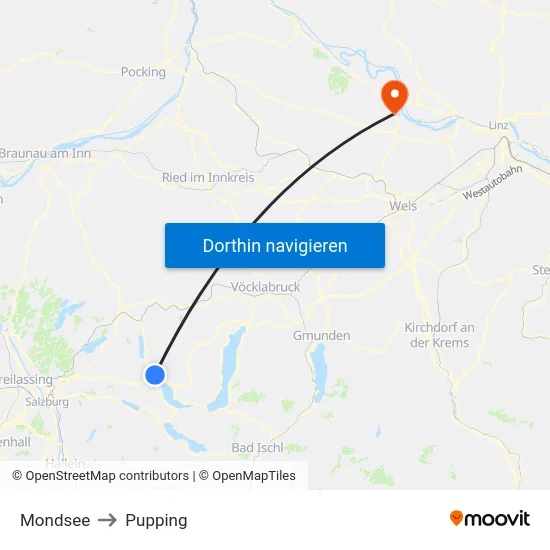 Mondsee to Pupping map