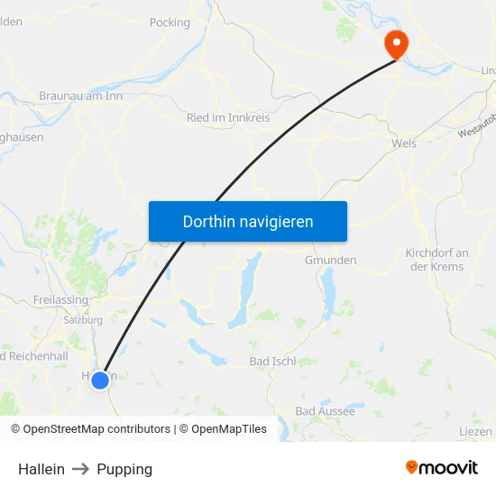 Hallein to Pupping map