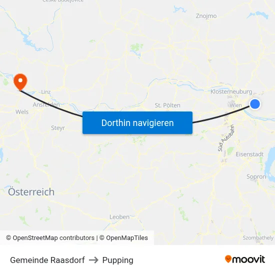 Gemeinde Raasdorf to Pupping map