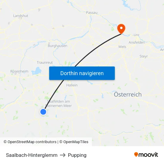 Saalbach-Hinterglemm to Pupping map