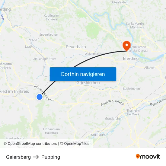 Geiersberg to Pupping map