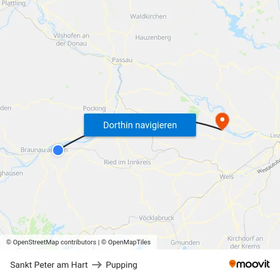 Sankt Peter am Hart to Pupping map