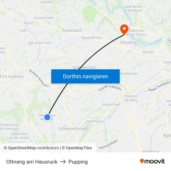 Ottnang am Hausruck to Pupping map