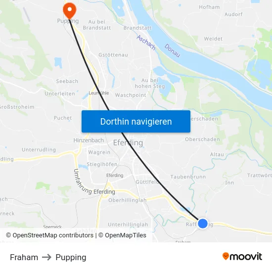 Fraham to Pupping map