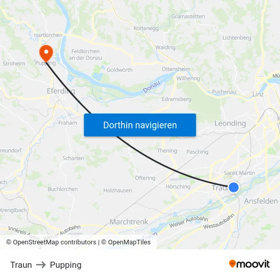 Traun to Pupping map