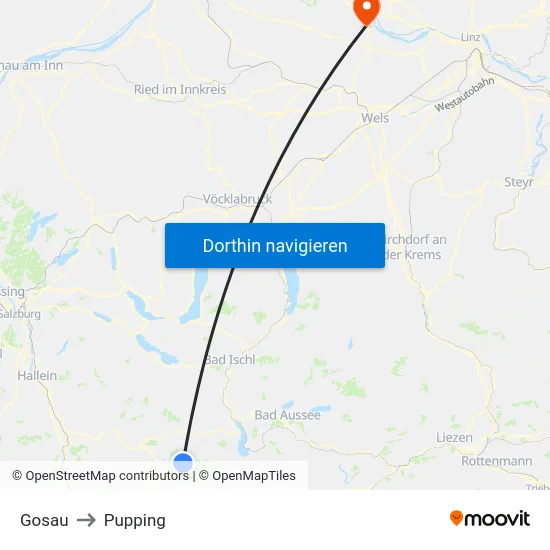 Gosau to Pupping map