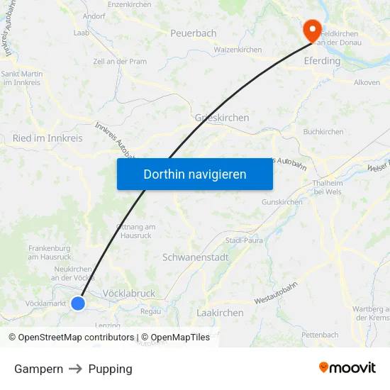 Gampern to Pupping map