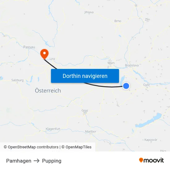 Pamhagen to Pupping map