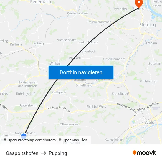 Gaspoltshofen to Pupping map