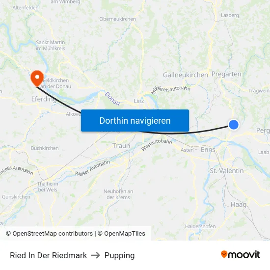 Ried In Der Riedmark to Pupping map