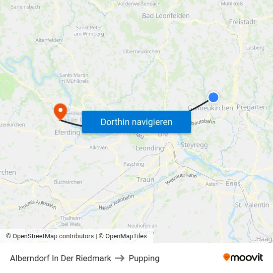 Alberndorf In Der Riedmark to Pupping map