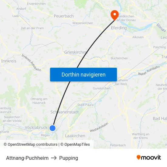 Attnang-Puchheim to Pupping map