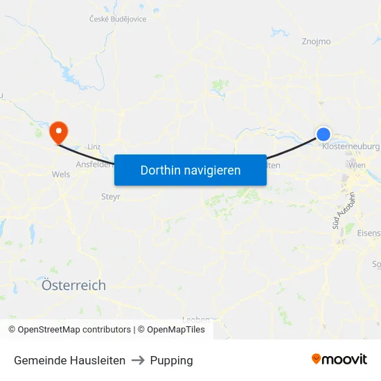 Gemeinde Hausleiten to Pupping map