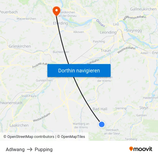 Adlwang to Pupping map
