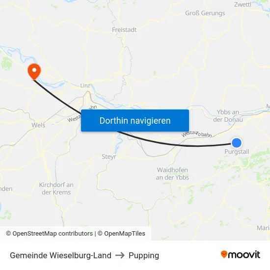 Gemeinde Wieselburg-Land to Pupping map