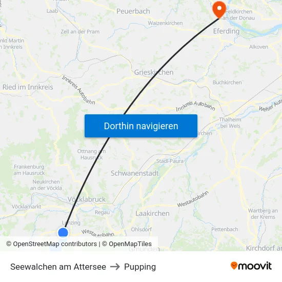 Seewalchen am Attersee to Pupping map