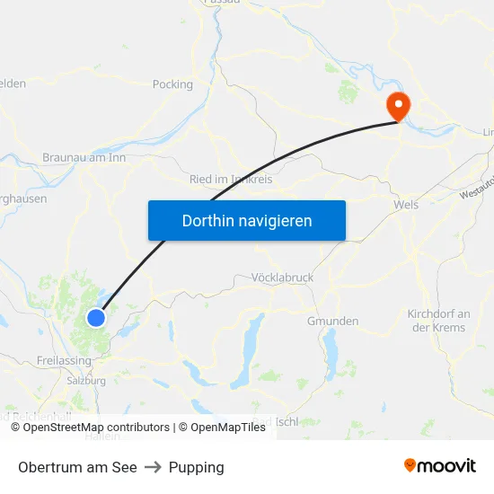Obertrum am See to Pupping map