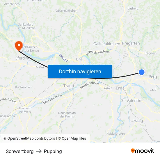 Schwertberg to Pupping map