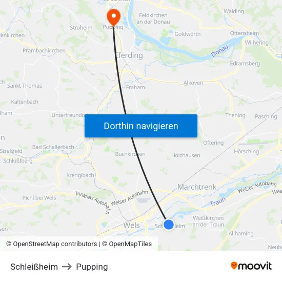 Schleißheim to Pupping map