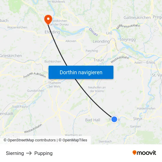 Sierning to Pupping map
